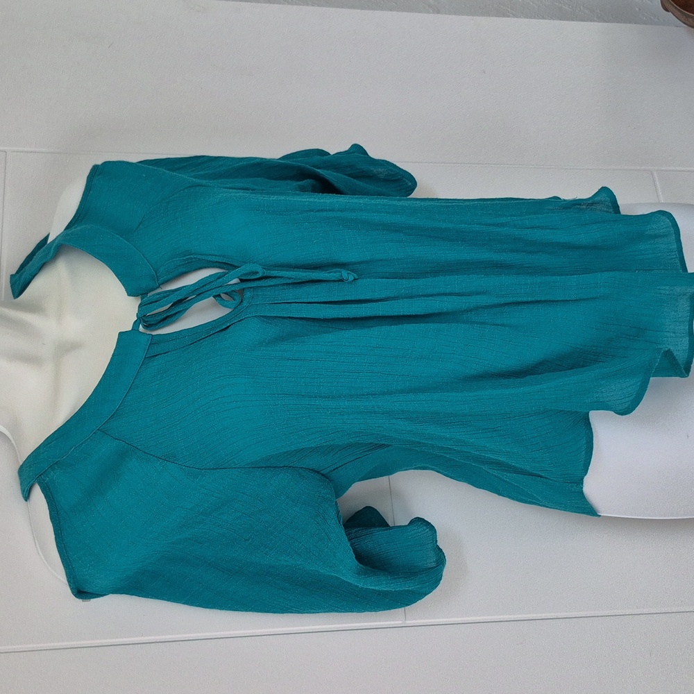 BCX Teal Women's Cold Shoulder Top with Tie Detail Y2K XS
